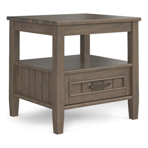 Lev SOLID WOOD 20&quot WD Transitional End Table with Bottom Drawer in Smoky Brown