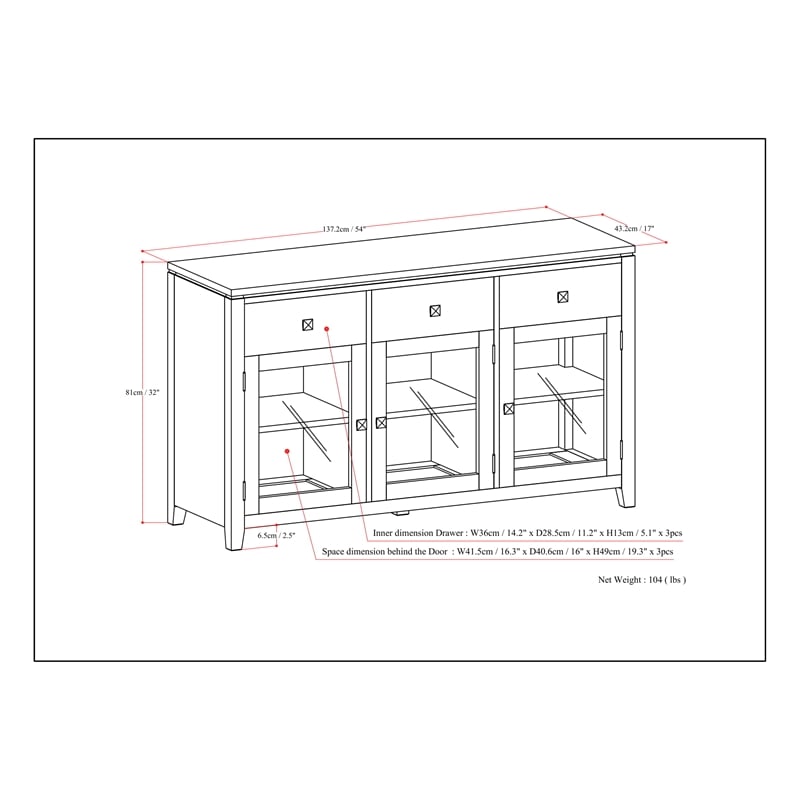 Cosmopolitan SOLID WOOD 54 inch Wide Contemporary Sideboard Buffet in White
