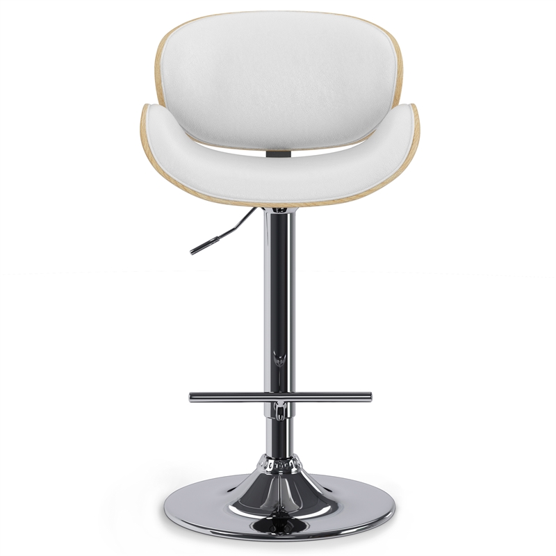 Marana 37 - 45 inch Seat Height Mid Century Modern Bentwood Adjustable Swivel Bar Stool in White Vegan Leather