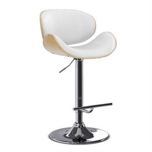 Marana Modern Bentwood Gas Lift Bar Stool with Light wood in White Polyester