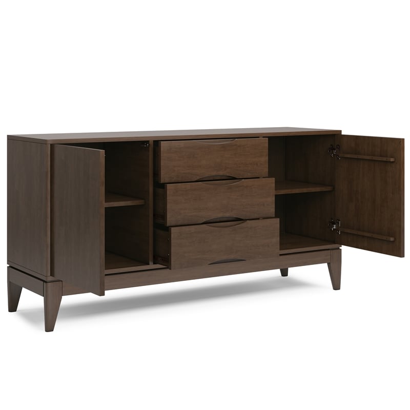 Harper 60 inch Wide Solid Hardwood Mid-Century Sideboard Buffet in Walnut Brown