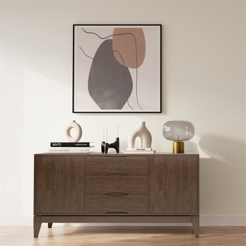 Harper 60 inch Wide Solid Hardwood Mid-Century Sideboard Buffet in Walnut Brown