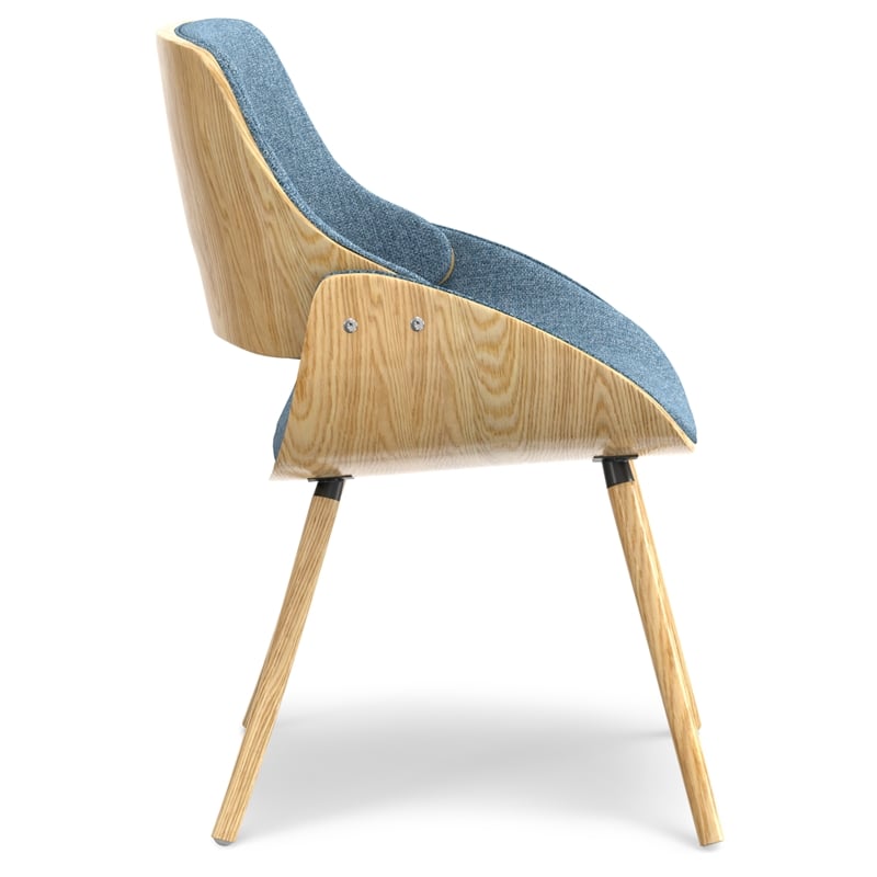 Malden Modern Bentwood Dining Chair with LightWood in Blue Polyester linen