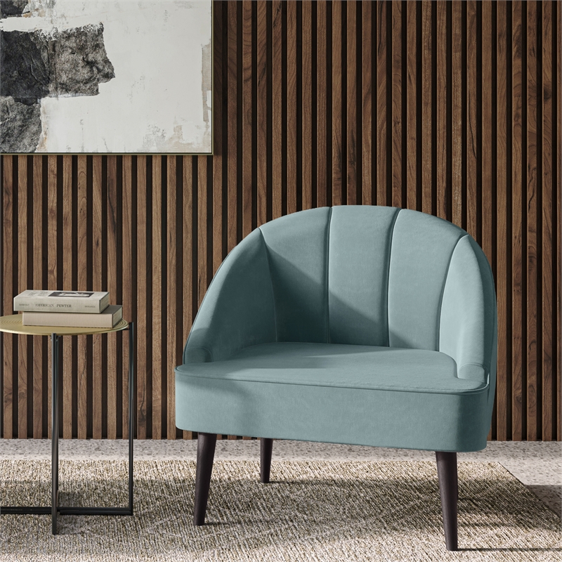 Harrah 29 inch Wide Contemporary Accent Chair in Seafoam Blue Velvet fabric