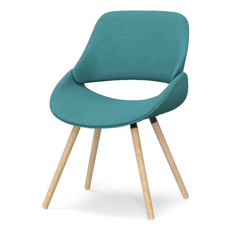 Malden Modern Bentwood DiningChair with Light Wood in Turquoise Polyester linen