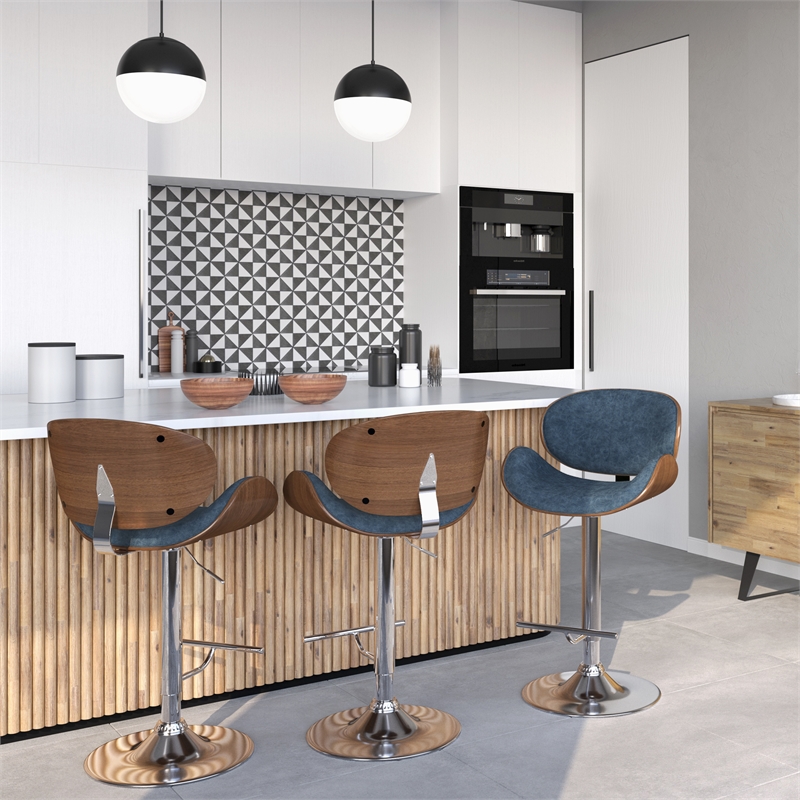 Marana Bentwood Adjustable Swivel Bar Stool Vegan Faux Leather