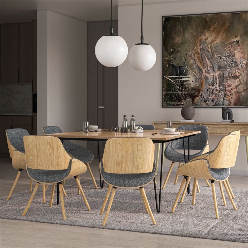 Malden Modern Bentwood Dining Chair with LightWood in Gray Polyester linen