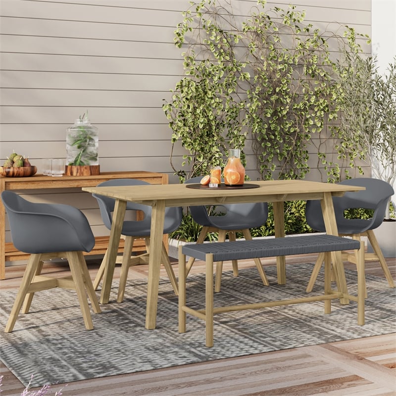 Kona Contemporary 6 Piece Outdoor Dining Set in Light Teak / Pebble Gray