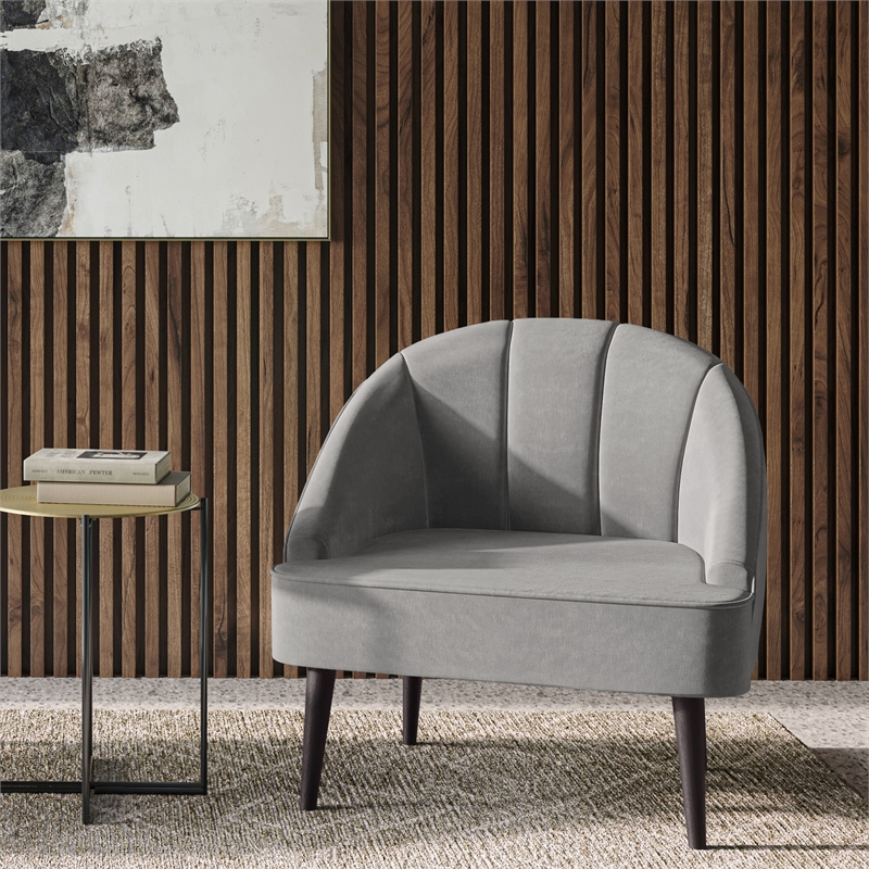 Harrah 33 inch Wide Contemporary Accent Chair in Smoky Gray Velvet fabric