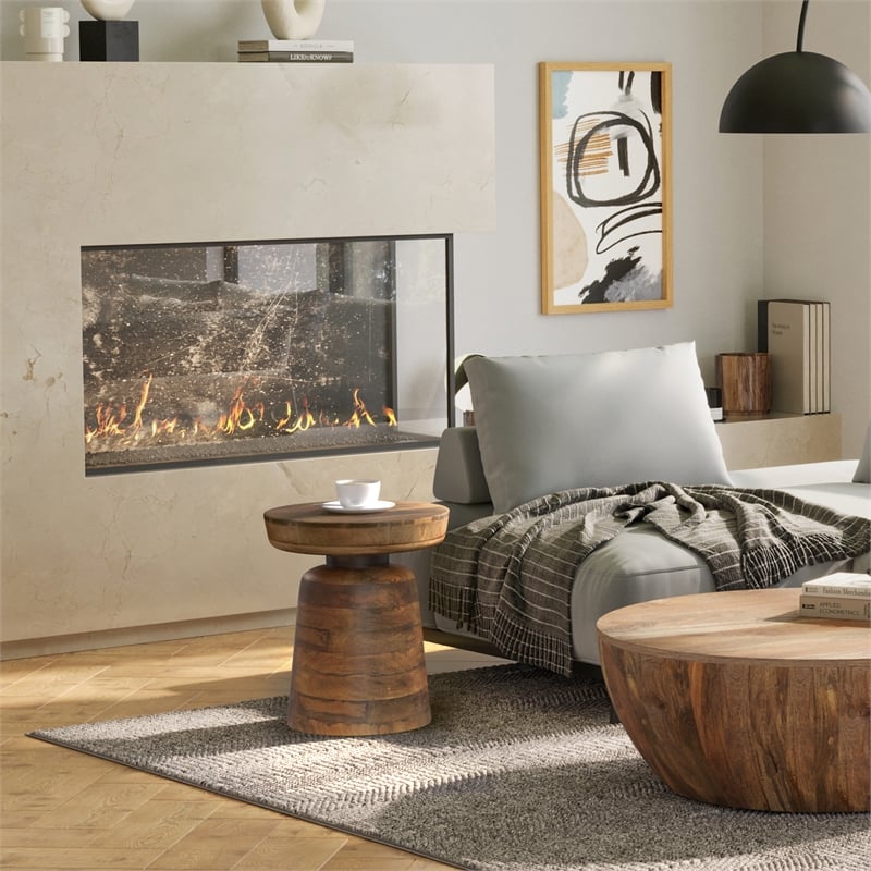 robbie solid wood 16&quot wd round contemporary rustic accent table in walnut brown
