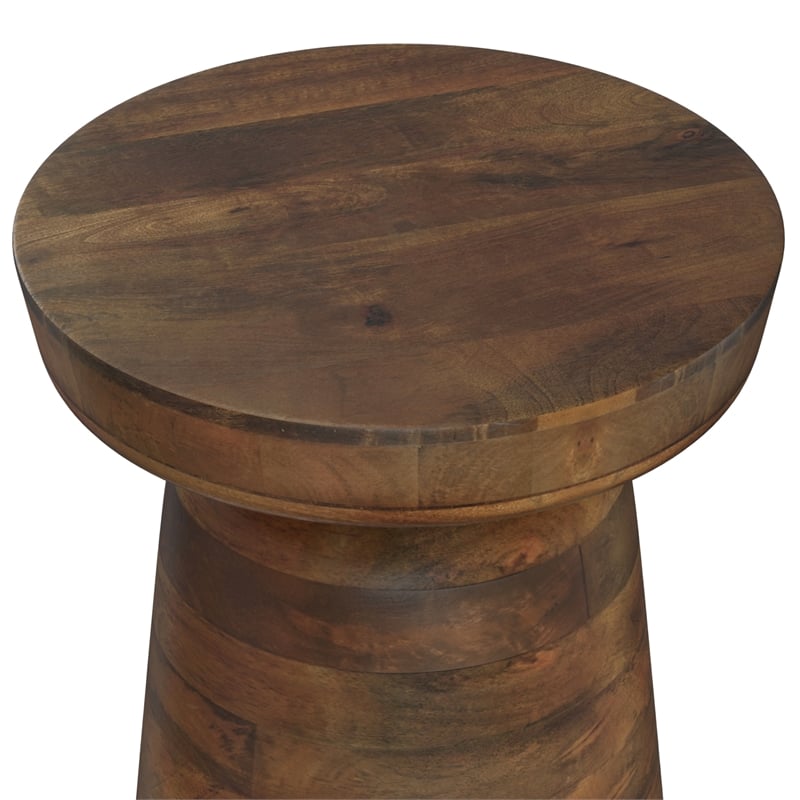 robbie solid wood 16&quot wd round contemporary rustic accent table in walnut brown