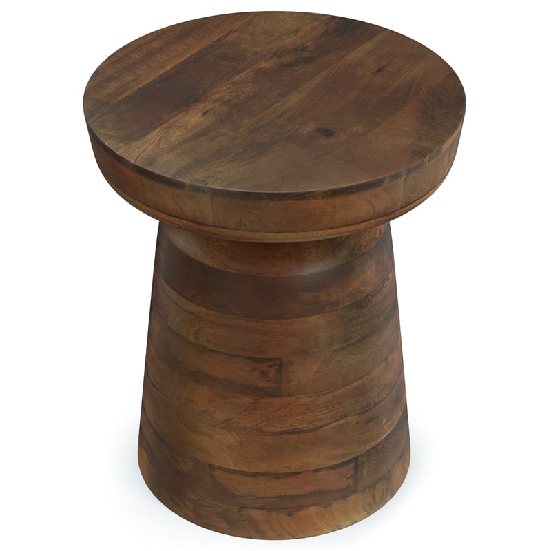robbie solid wood 16&quot wd round contemporary rustic accent table in walnut brown