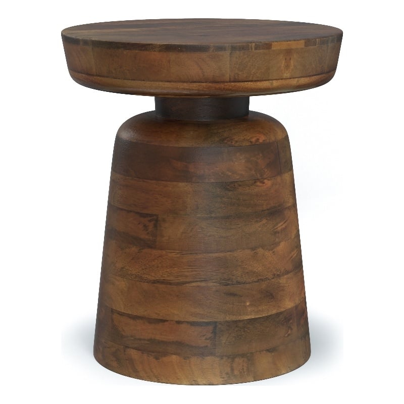 Robbie SOLID WOOD 16&quot WD Round Contemporary Rustic Accent Table in Walnut Brown
