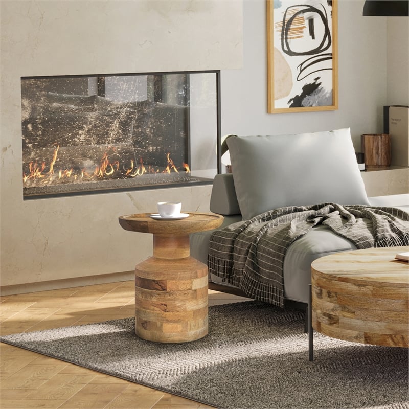 Haynes 16 inch Wide Solid Mango Boho Accent Table in Natural & Assembled