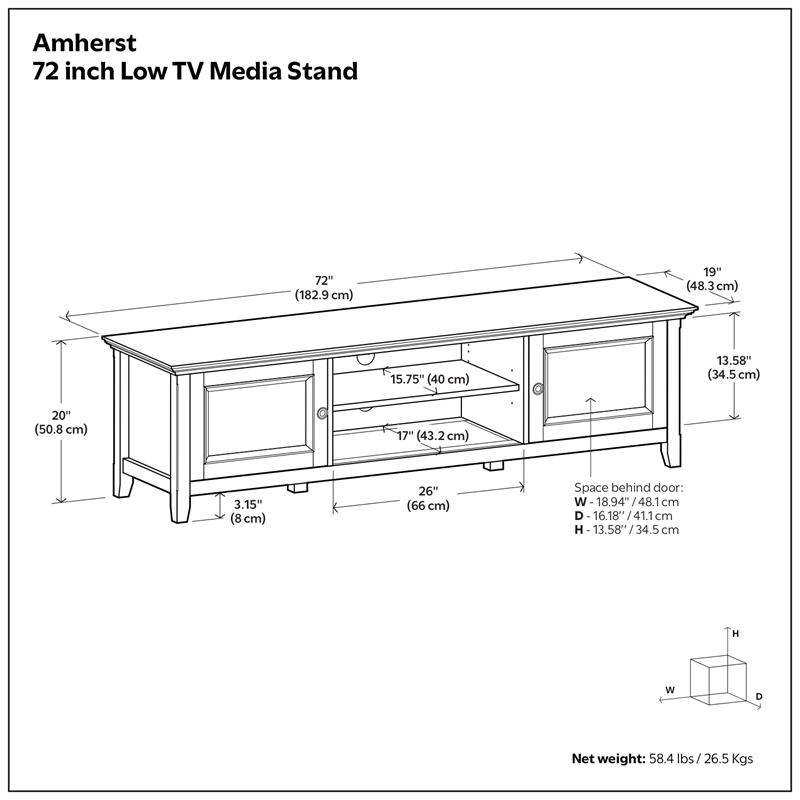 Amherst 72 inch Wide Solid Wood Transitional Low TV Stand in Hickory Brown