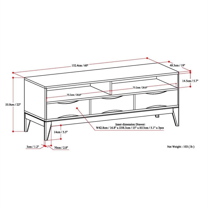 Harper SOLID HARDWOOD 60 inch Wide Modern TV Media Stand in White