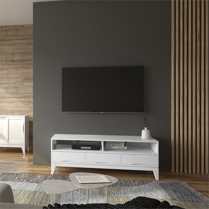 Harper SOLID HARDWOOD 60 inch Wide Modern TV Media Stand in White