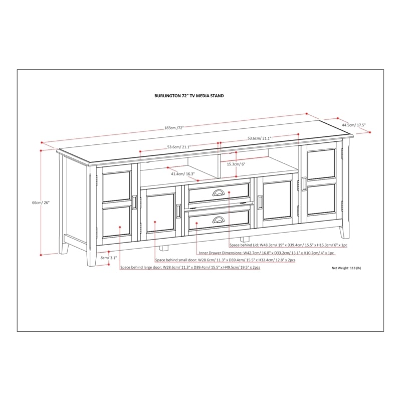 Burlington SOLID WOOD 72 inch Wide Transitional TV Media Stand in Antique White