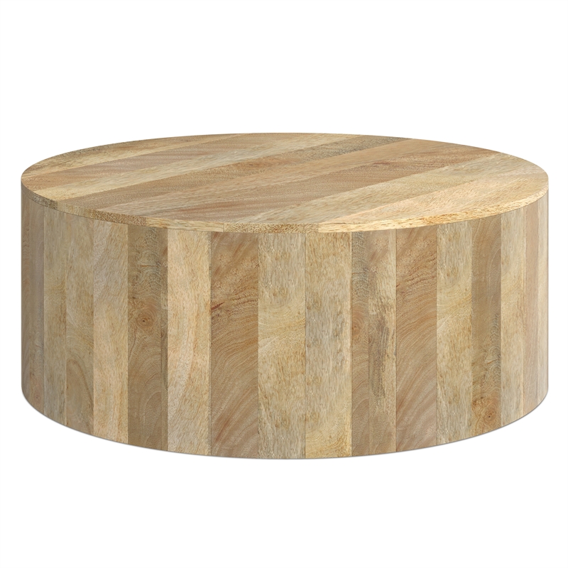 Millbury MANGO WOOD 36 inch Wide Round Modern Drum Coffee Table in Natural