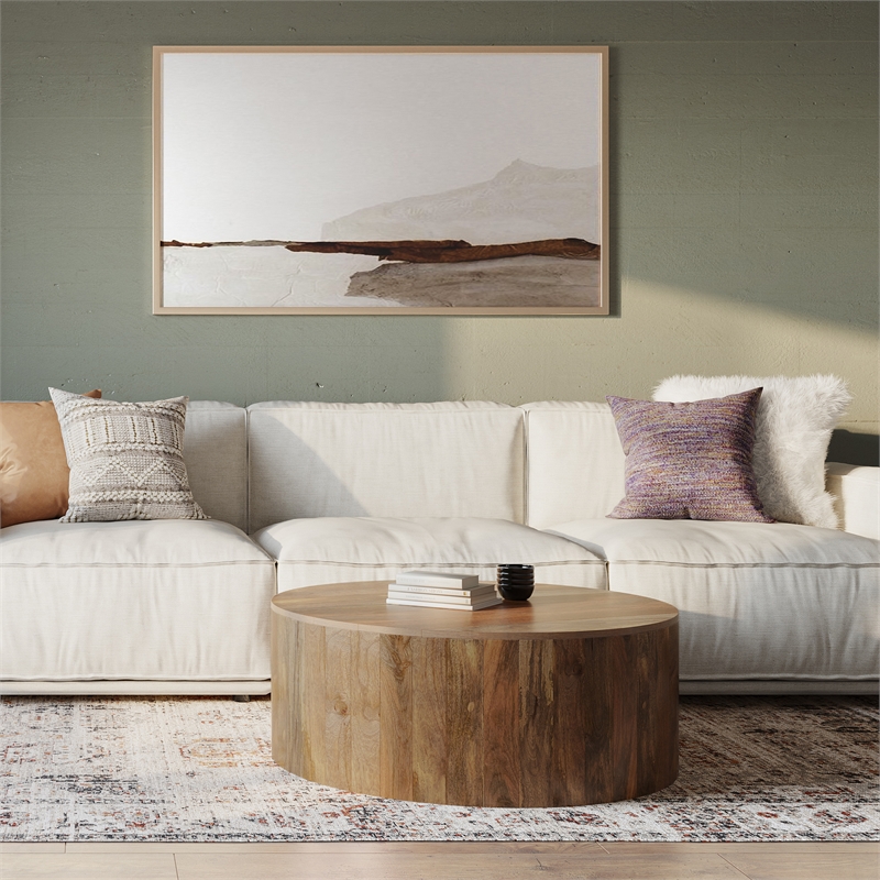 Millbury MANGO WOOD 36 inch Wide Round Modern Drum Coffee Table in Natural