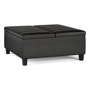Ellis 36&quot Wide Square Coffee Table Storage Ottoman in Black Vegan Faux Leather