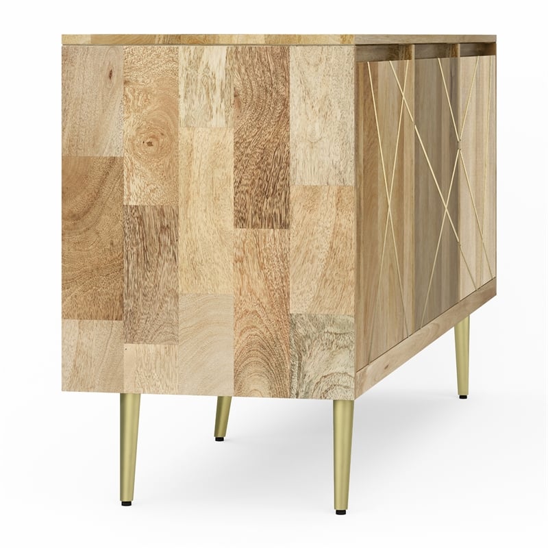 Simpli Home Jager Contemporary Solid Wood Sideboard Buffet in Natural