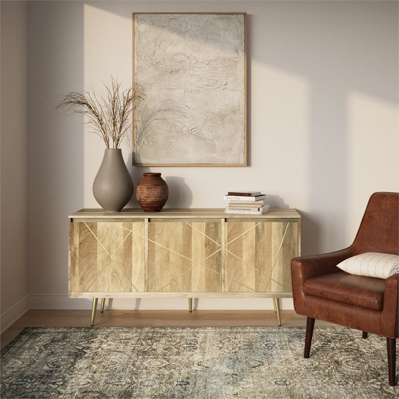 Simpli Home Jager Contemporary Solid Wood Sideboard Buffet in Natural