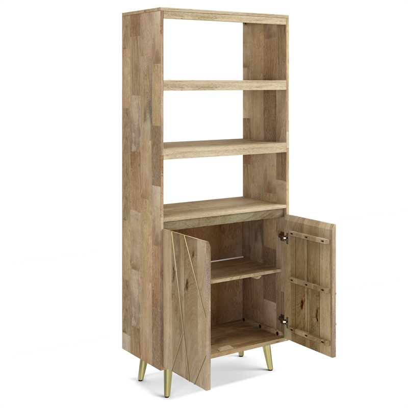 Simpli Home Jager Contemporary Solid Wood Bookshelf with Doors in Natural