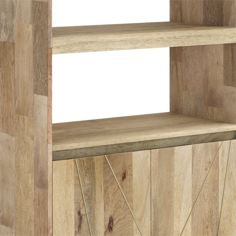 Simpli Home Jager Contemporary Solid Wood Bookshelf with Doors in Natural