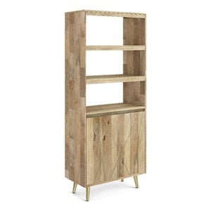 Simpli Home Jager Contemporary Solid Wood Bookshelf with Doors in Natural