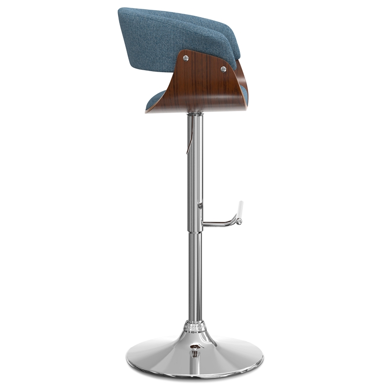Sheldon Modern Adjustable Swivel Bar Stool in Denim Blue Woven Polyester Fabric