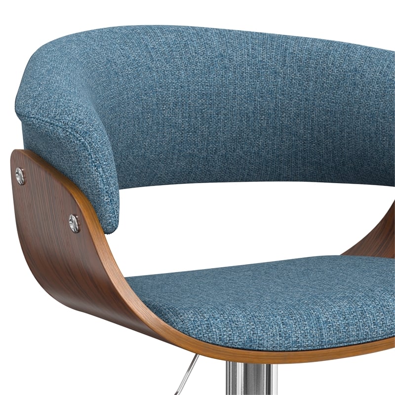 Sheldon Modern Adjustable Swivel Bar Stool in Denim Blue Woven Polyester Fabric