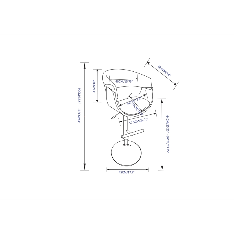 Sheldon Modern Adjustable Swivel Bar Stool in Denim Blue Woven Polyester Fabric