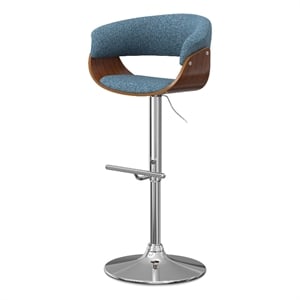 Sheldon Modern Adjustable Swivel Bar Stool in Denim Blue Woven Polyester Fabric