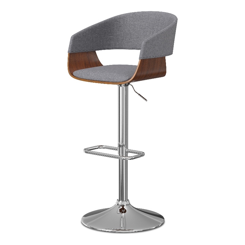 Lowell Modern Adjustable Swivel Bar Stool in Light Gray Linen Look Fabric