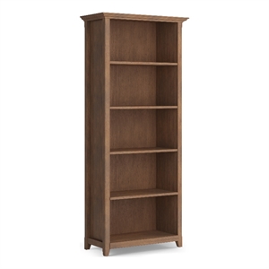 Amherst 30&quot Wide Solid Wood Transitional 5 Shelf Bookcase in Natural Aged Brown