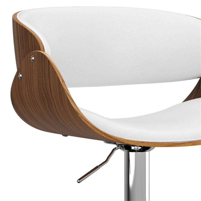 Amery Modern Adjustable Swivel Bar Stool in White Vegan Faux Leather