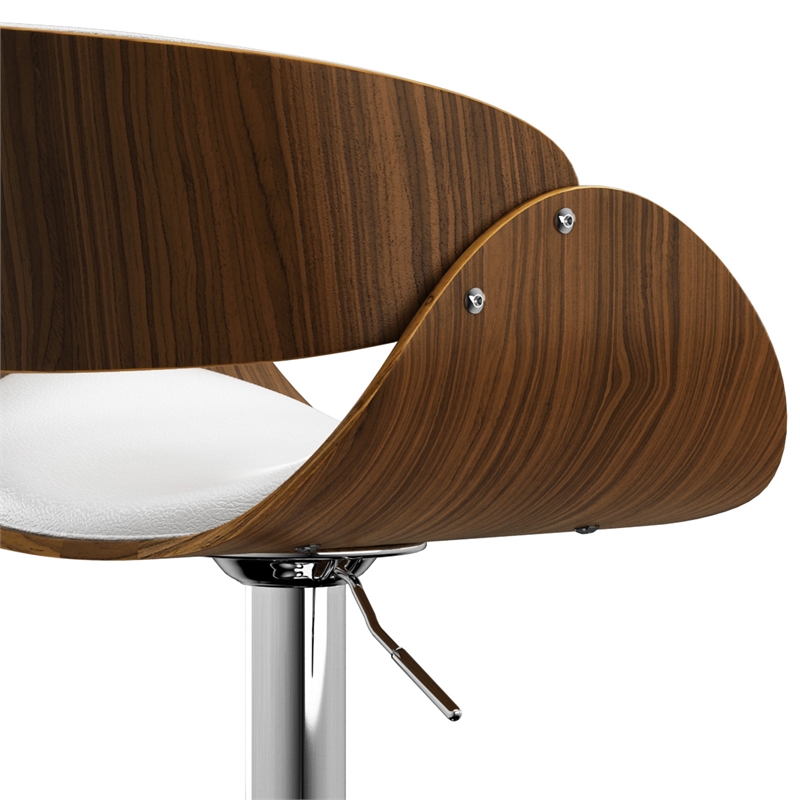 Amery Modern Adjustable Swivel Bar Stool in White Vegan Faux Leather
