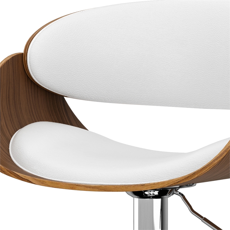 Amery Modern Adjustable Swivel Bar Stool in White Vegan Faux Leather
