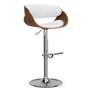 Amery Modern Adjustable Swivel Bar Stool in White Vegan Faux Leather