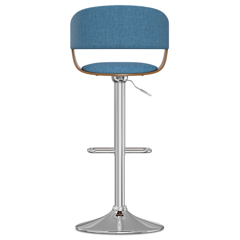 Lowell Mid Century Modern Adjustable Swivel Bar Stool in Blue Linen Look Fabric