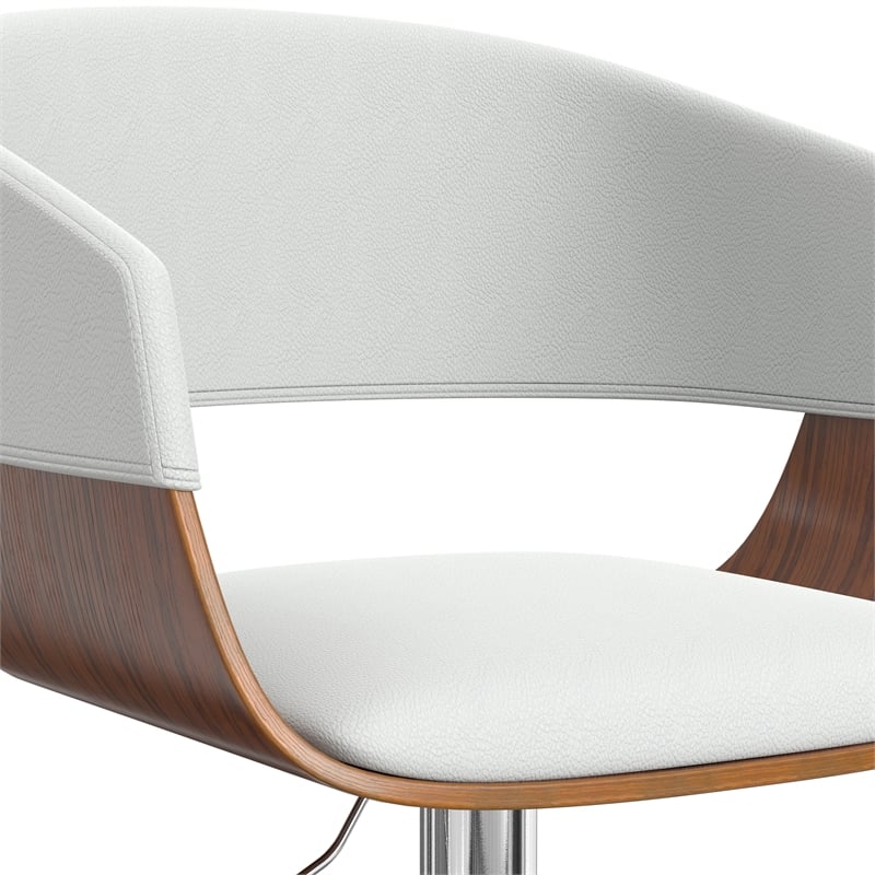 Lowell Mid Century Modern Adjustable Swivel Bar Stool in White Faux Leather
