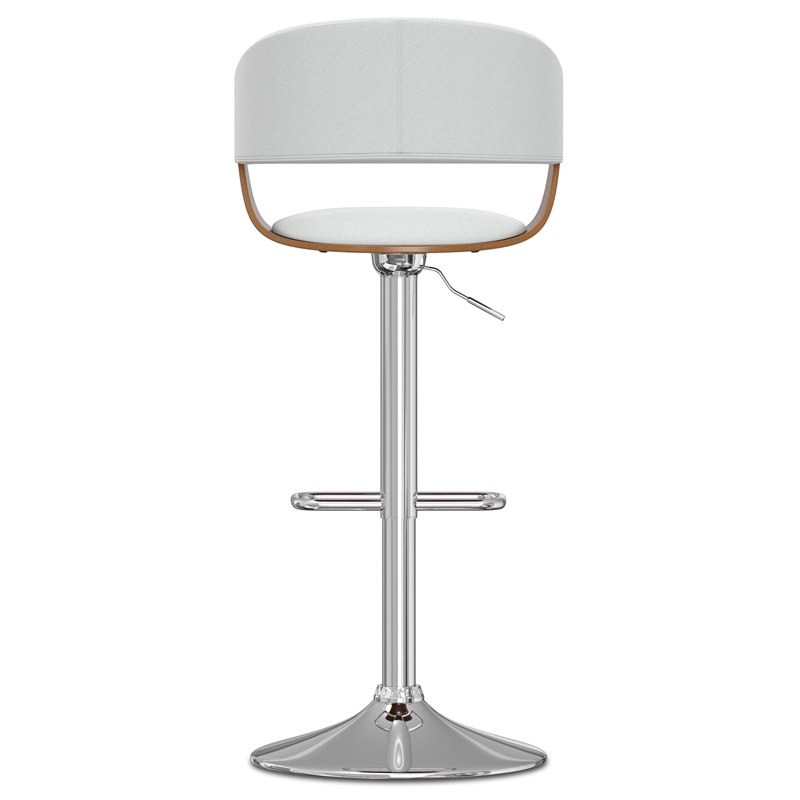 Lowell Mid Century Modern Adjustable Swivel Bar Stool in White Faux Leather