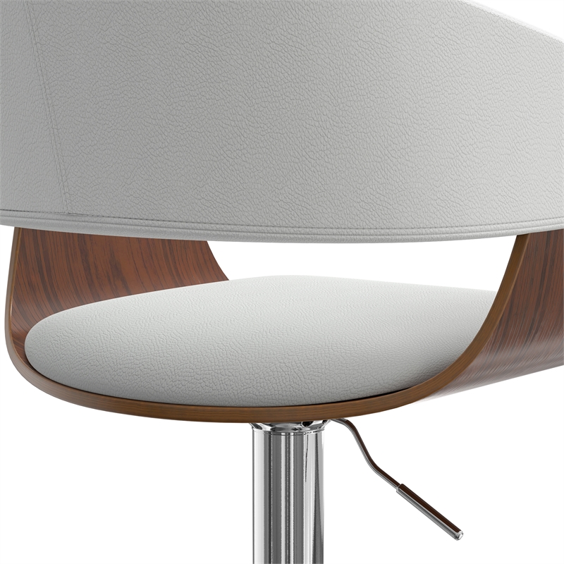 Lowell Mid Century Modern Adjustable Swivel Bar Stool in White Faux Leather