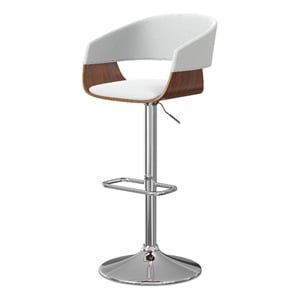 Lowell Mid Century Modern Adjustable Swivel Bar Stool in White Faux Leather