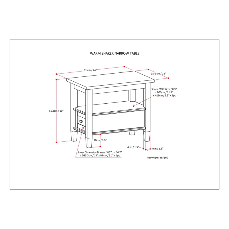 Simpli Home Warm Shaker Rectangle Transitional Solid Wood Side Table in Brown