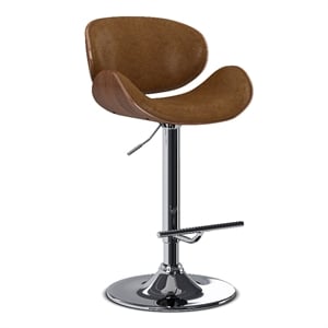 Simpli Home Marana 45.3&quot Adjustable Wood & Faux Leather Bar Stool in Walnut/Tan