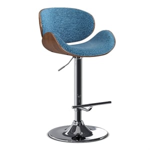 Simpli Home Marana 45.3&quot Adjustable Wood & Fabric Bar Stool in Walnut/Blue