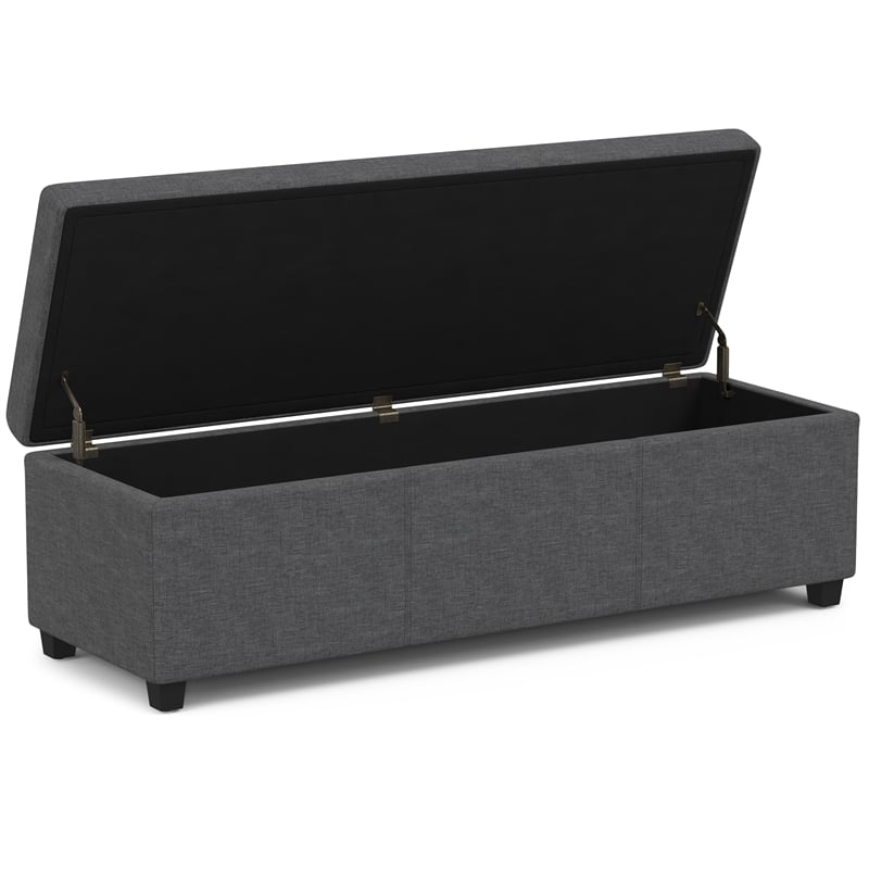Simpli Home Avalon Contemporary Fabric & Wood Storage Ottoman Bench in Gray