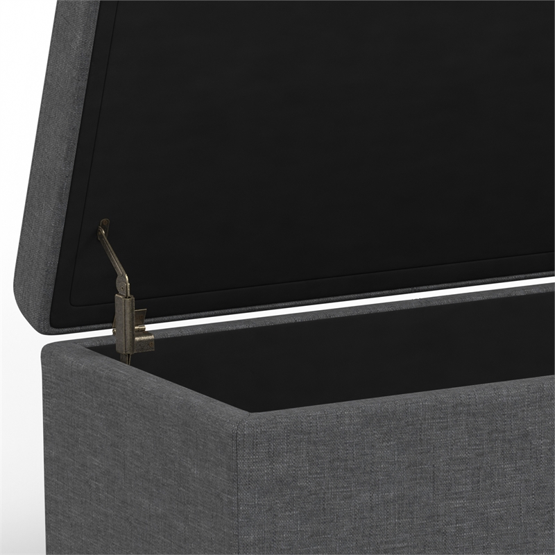 Simpli Home Avalon Contemporary Fabric & Wood Storage Ottoman Bench in Gray